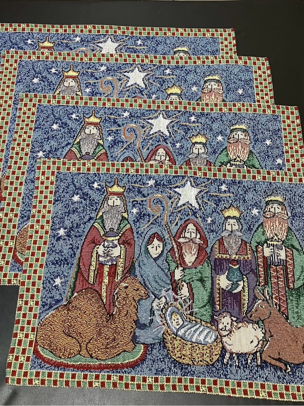 Christmas Tapestry placemats featuring Nativity scene